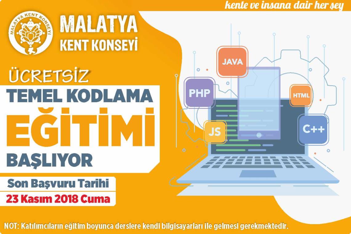 Malatya Kent Konseyi Ücretsiz Temel Kodlama Eğitimi Başlıyor!